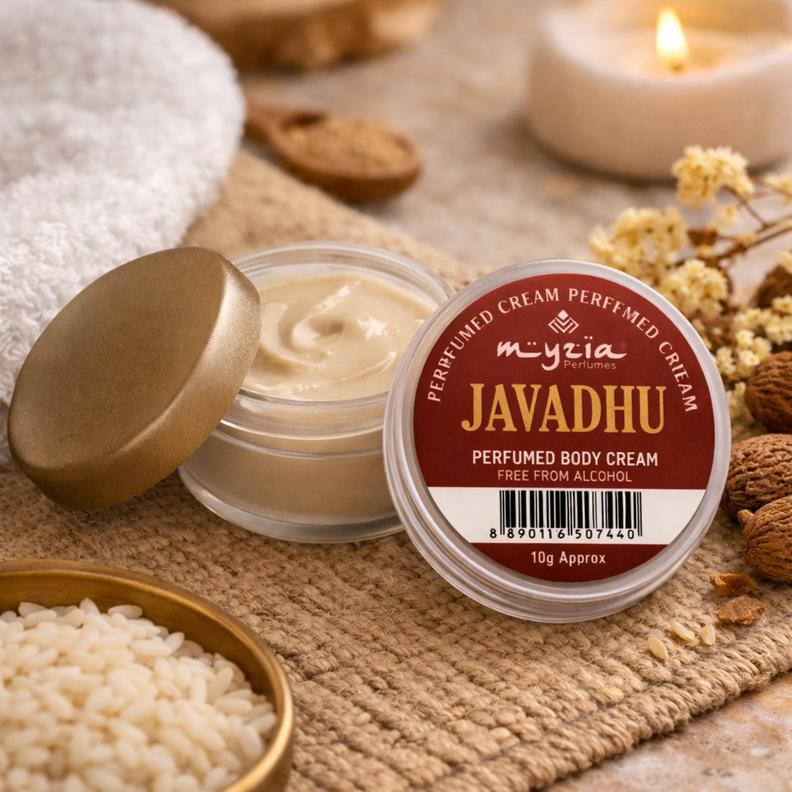Myzia Javadhu Solid Perfume Cream 10g | Alcohol-Free Wax Perfume | Traditional Skin Perfume for Men & Women | Pocket Size Cream Perfume