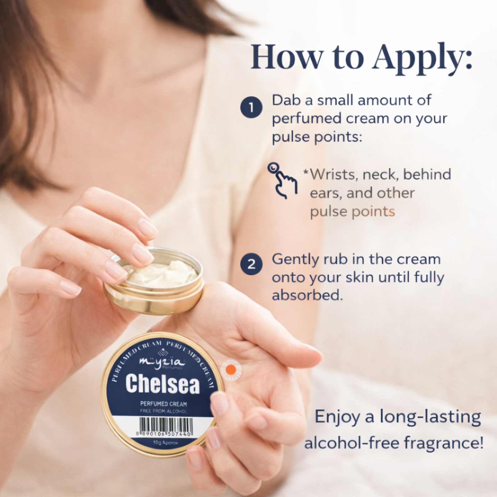 Myzia Chelsea Solid Perfume Cream 10g | Alcohol-Free Wax Perfume for Men & Women | Pocket Size Skin Perfume | Long Wear Cream Perfume