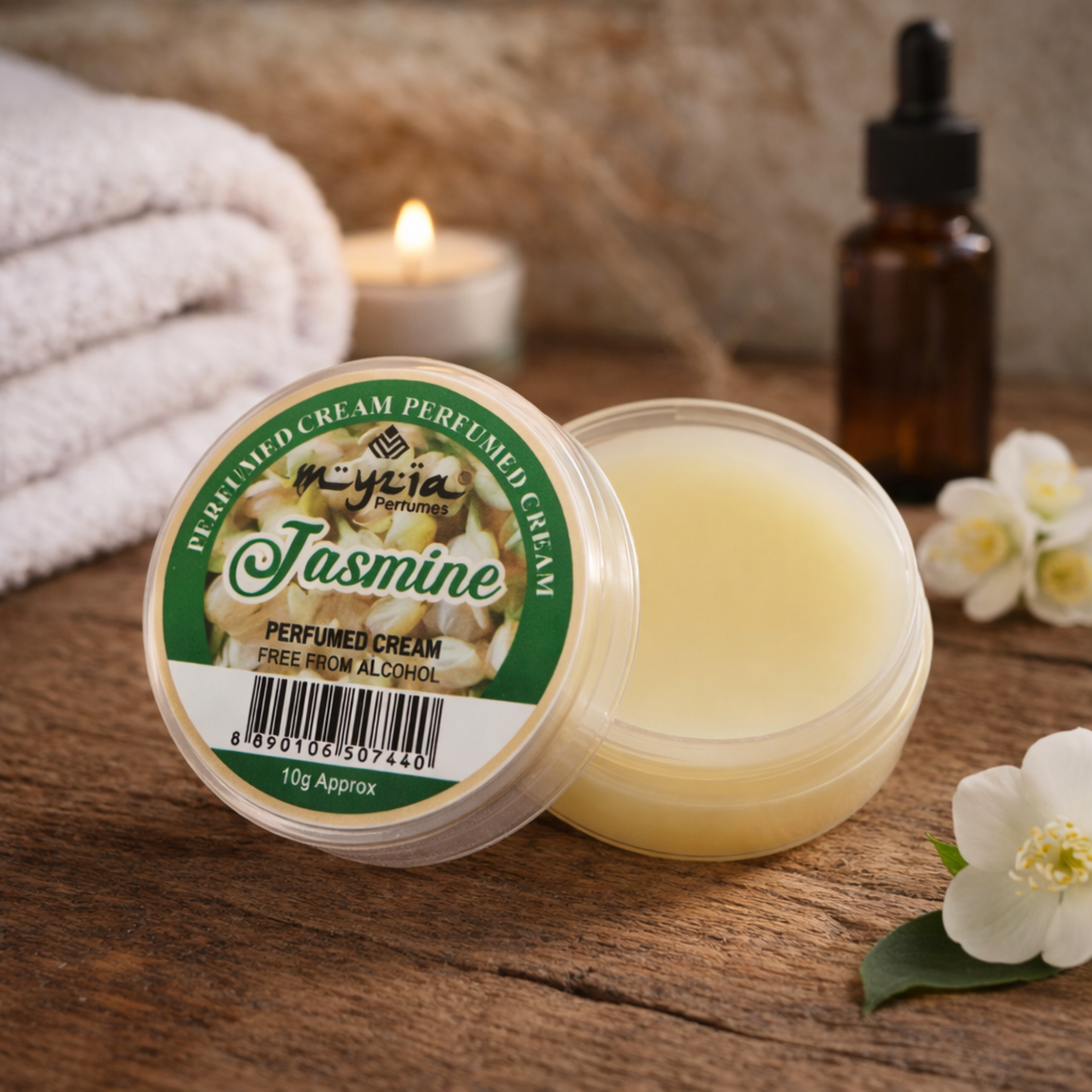 Myzia Jasmine Solid Perfume Cream 10g | Alcohol-Free Wax Perfume | Skin Perfume for Daily Use | Pocket Size Cream Perfume
