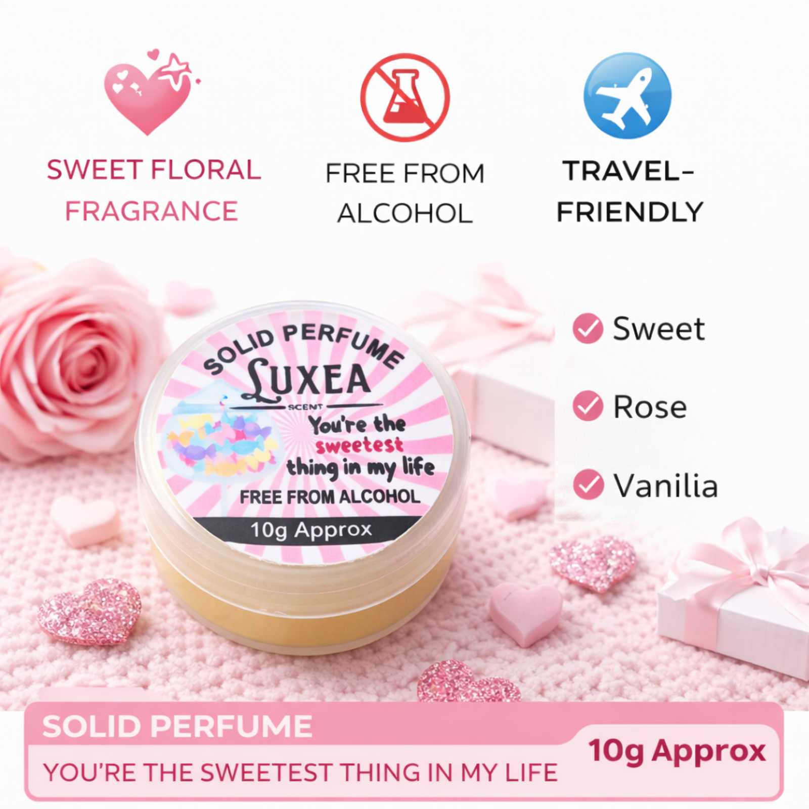 Perfume Cream 10g | Alcohol Free | Best Scent for Men & Women | Pocket for Travel, Date & Evening Use | Heart Notes, Top Notes & Base Notes Fragrance (You’re the Sweetest Thing in My Life)