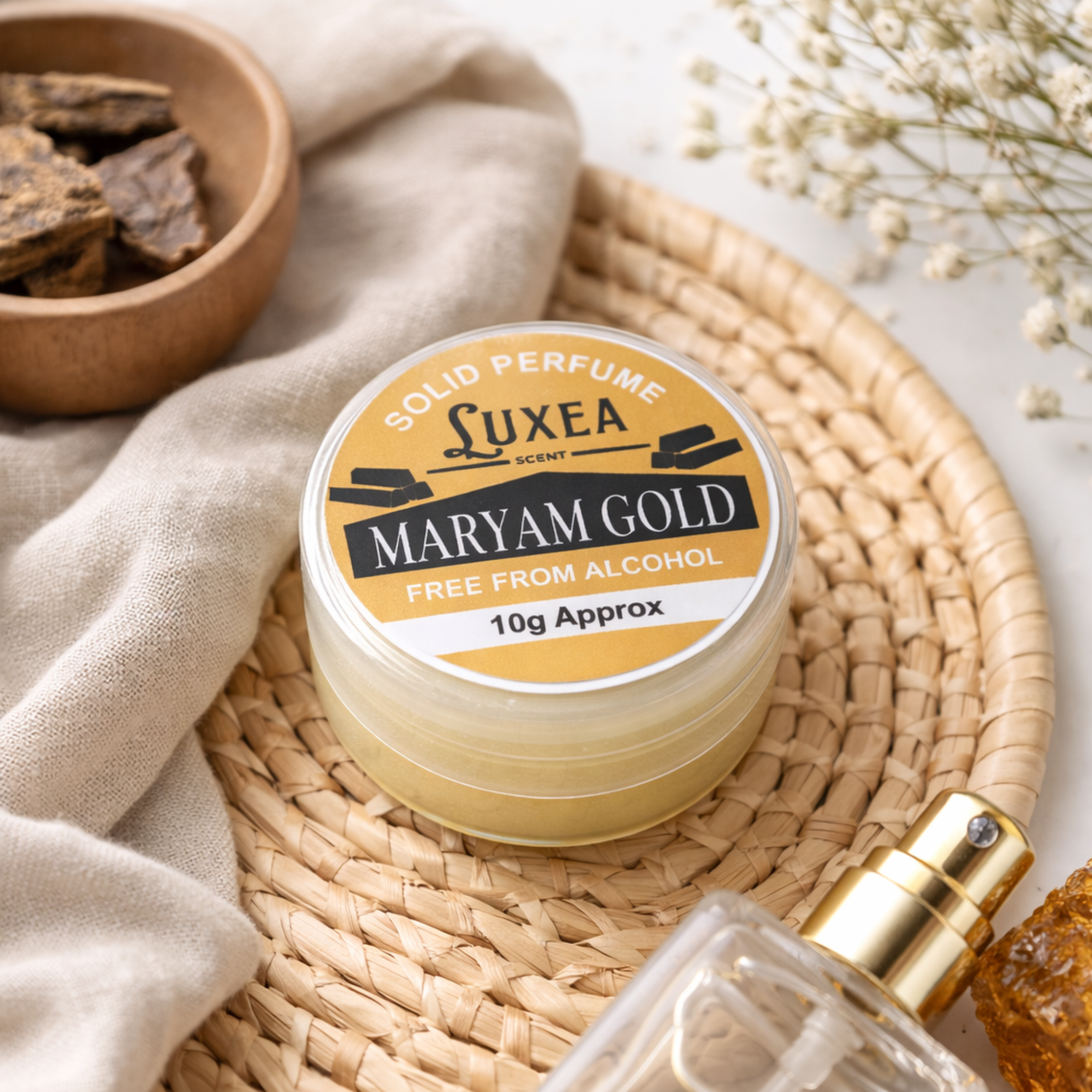 Maryam Gold Solid Perfume 10g | Royal Arabic Floral & Vanilla Fragrance Cream | 100% Alcohol-Free, Long-Lasting Pocket Perfume for Women & Men