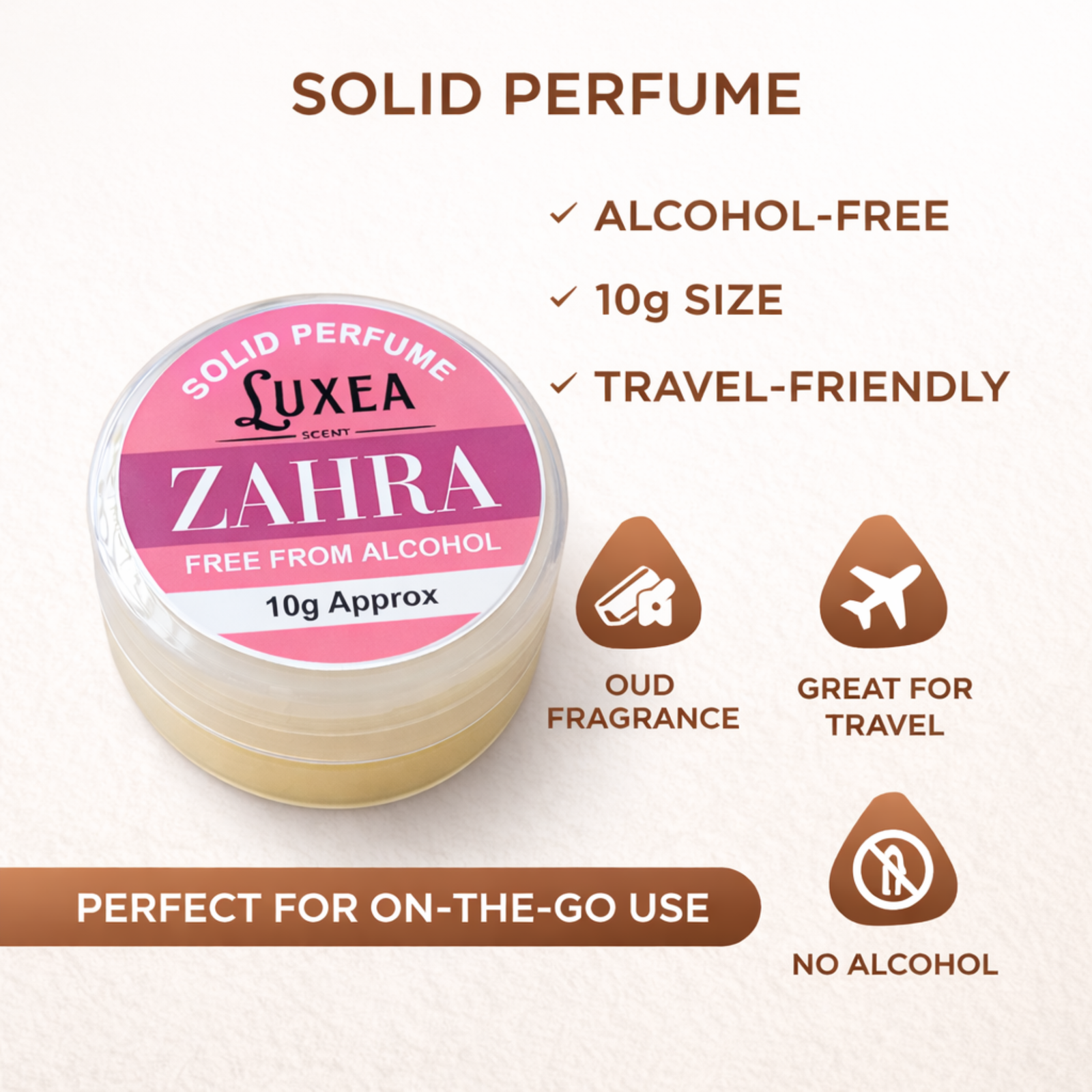 Zahra Solid Scent Perfume 10g | Alcohol-Free Cream P | Wax Skin Perfume Balm for Men & Women | Pocket Travel