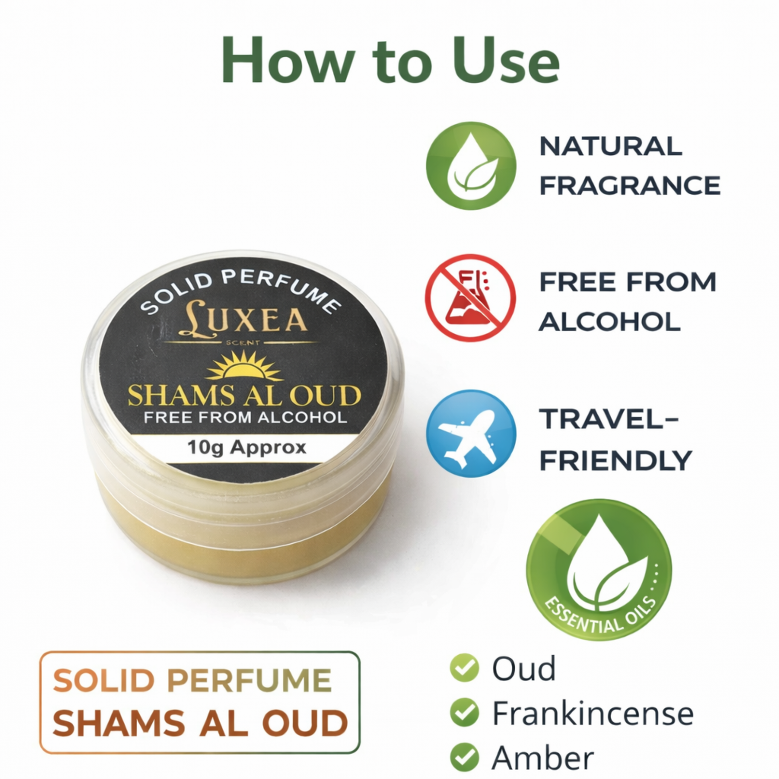 Shams Al Oudh Cream Perfume 10g | Alcohol-Free Solid | Skin Perfume Balm | Travel Friendly Pocket Fragrance
