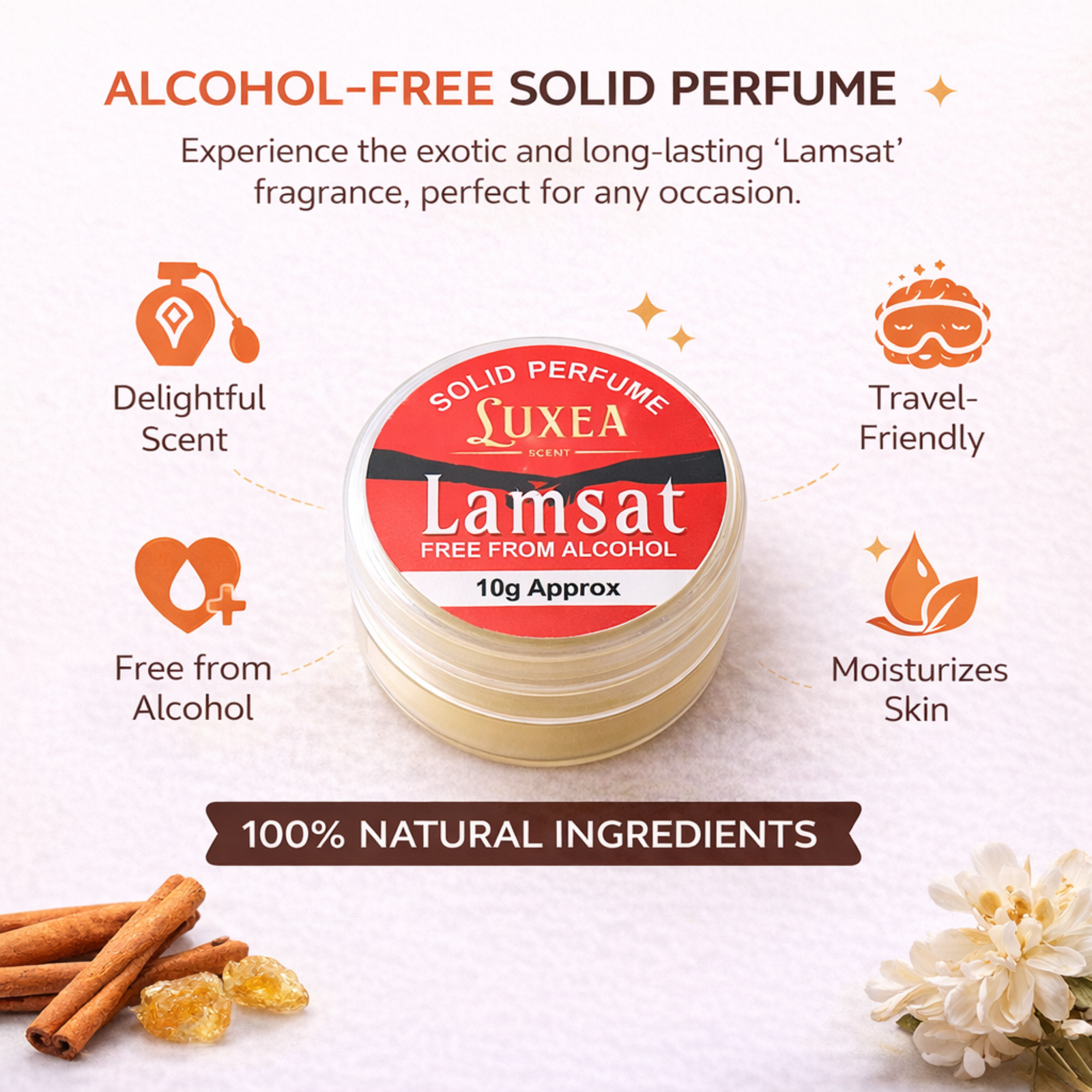 Lamsat Solid Wax Perfume (10g) | Premium Skin-Bonding Fragrance Balm | Leak-Proof Travel Essential | Soft, Luxurious Unisex Scent