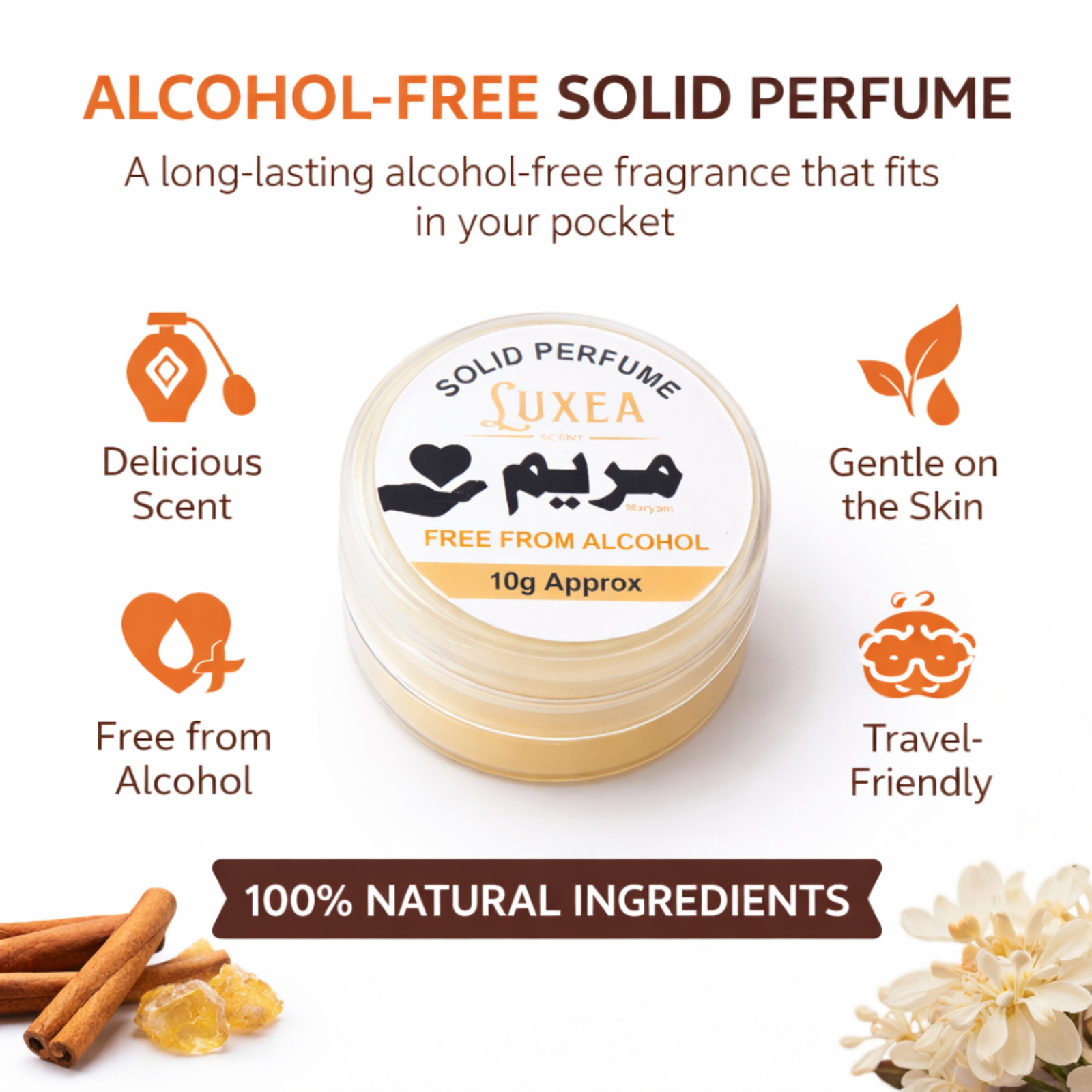 Perfume Cream 10g | Alcohol Free | Best Scent for Men & Women | Pocket for Travel, Date & Evening Use | Heart Notes, Top Notes & Base Notes Fragrance (Maryam)