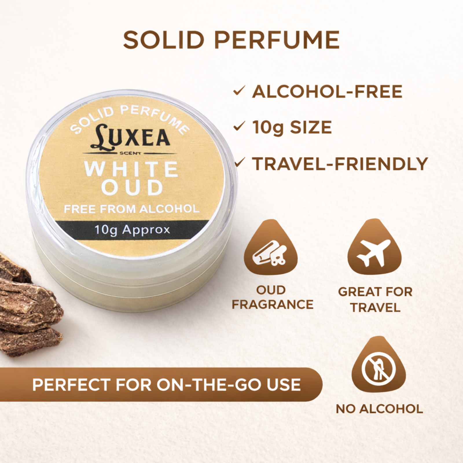 Perfume Cream 10g | Alcohol Free | Best Scent for Men & Women | Pocket for Travel, Date & Evening Use | Heart Notes, Top Notes & Base Notes Fragrance (White Oud)