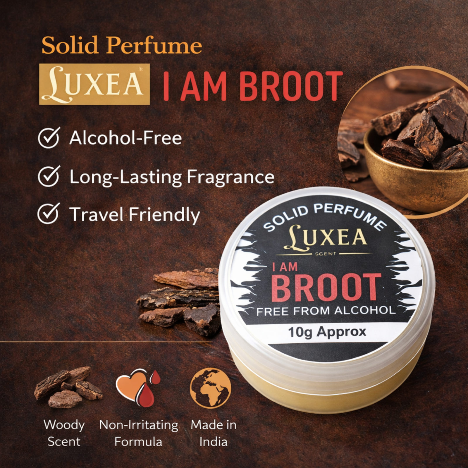 I AM Broot Scent Solid Perfume 10g | Alcohol-Free Cream | Skin Perfume for Men & Women | Pocket Size