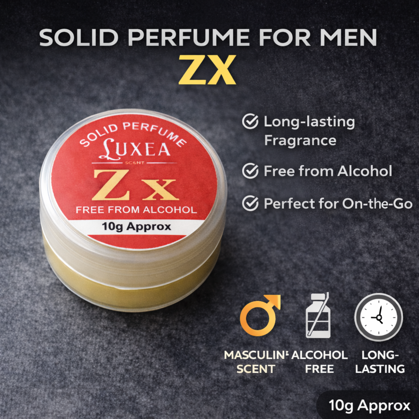 ZX Scent Solid Perfume 10g | Alcohol Free Cream Perfume | ZX Wax Perfume for Men & Women | Pocket Skin Perfume Balm | Long Lasting Solid Perfume