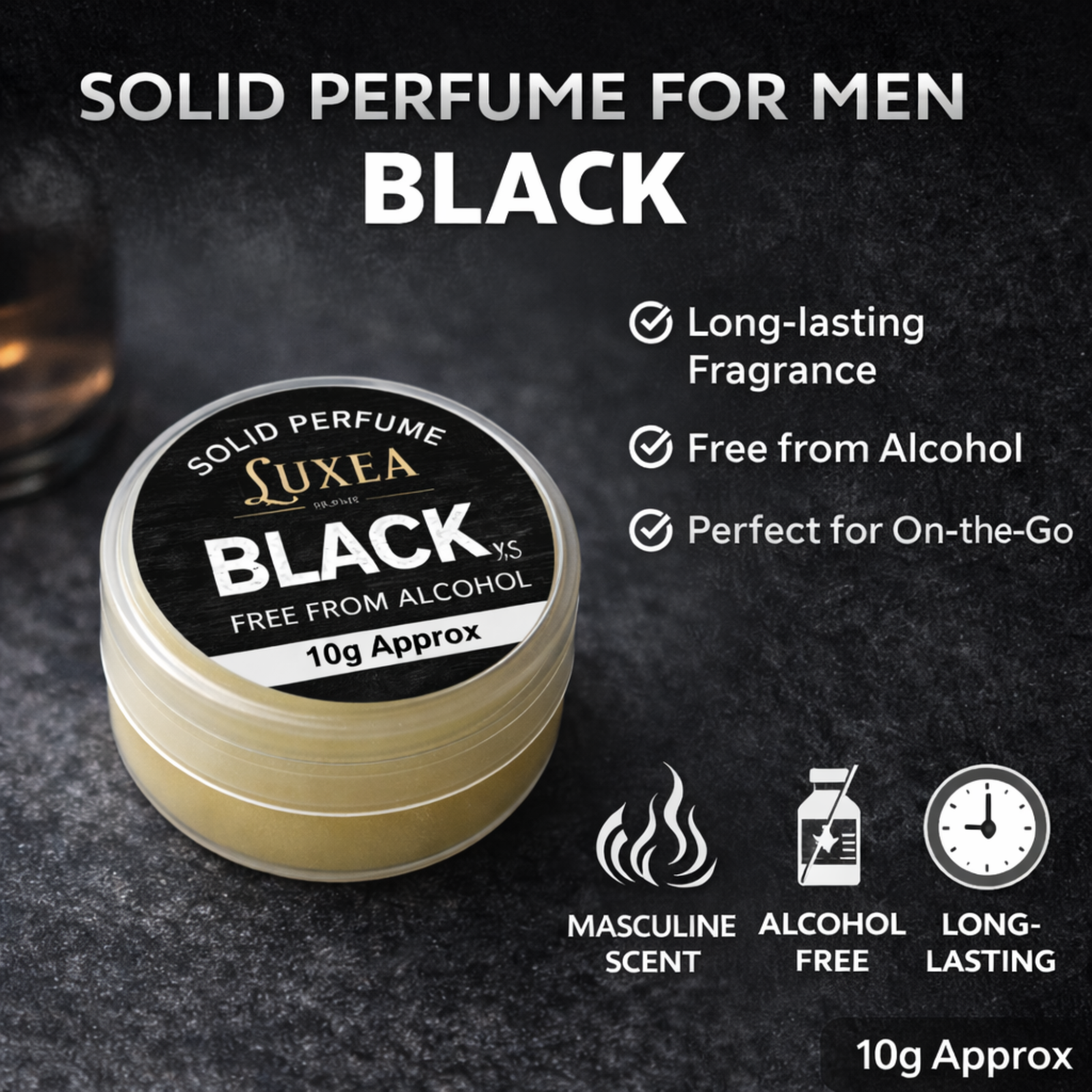 Black XS Solid Perfume 10g | Alcohol-Free Cream Perfume | Skin Fragrance Balm for Men & Women | Pocket Size Travel Friendly Solid Scent