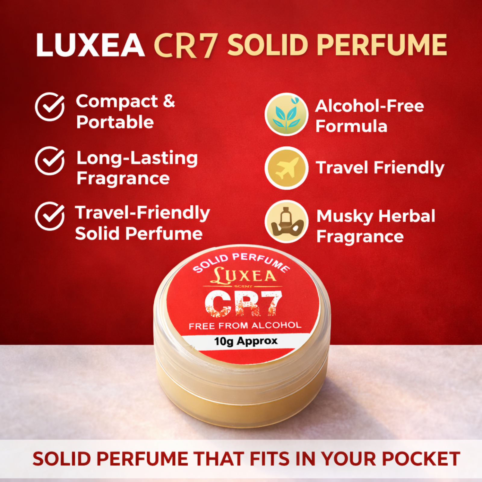 Luxea Scents CR7 Solid Perfume 10g | Energetic Spicy & Woody Fragrance Cream | 100% Alcohol-Free, Long-Lasting Pocket Perfume for Men