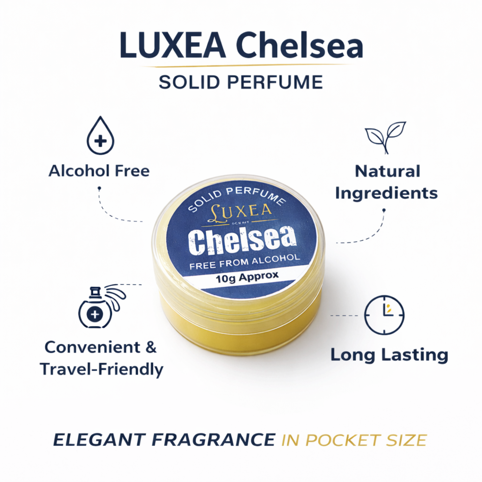 Chelsea Solid Perfume for Men & Women (10g) | Long-Lasting, Alcohol-Free Wax-Based Fragrance | Travel-Friendly, Pocket-Sized Luxury Scent | Fresh Floral & Woody Profile