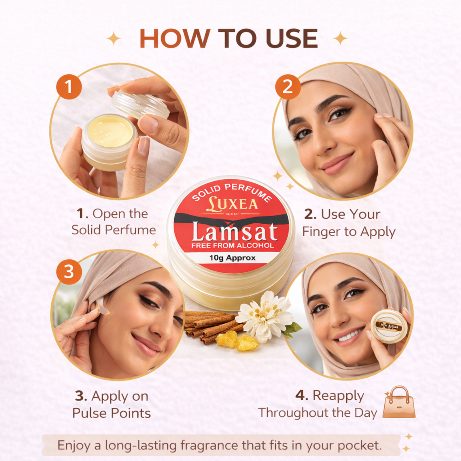 Lamsat Solid Wax Perfume (10g) | Premium Skin-Bonding Fragrance Balm | Leak-Proof Travel Essential | Soft, Luxurious Unisex Scent