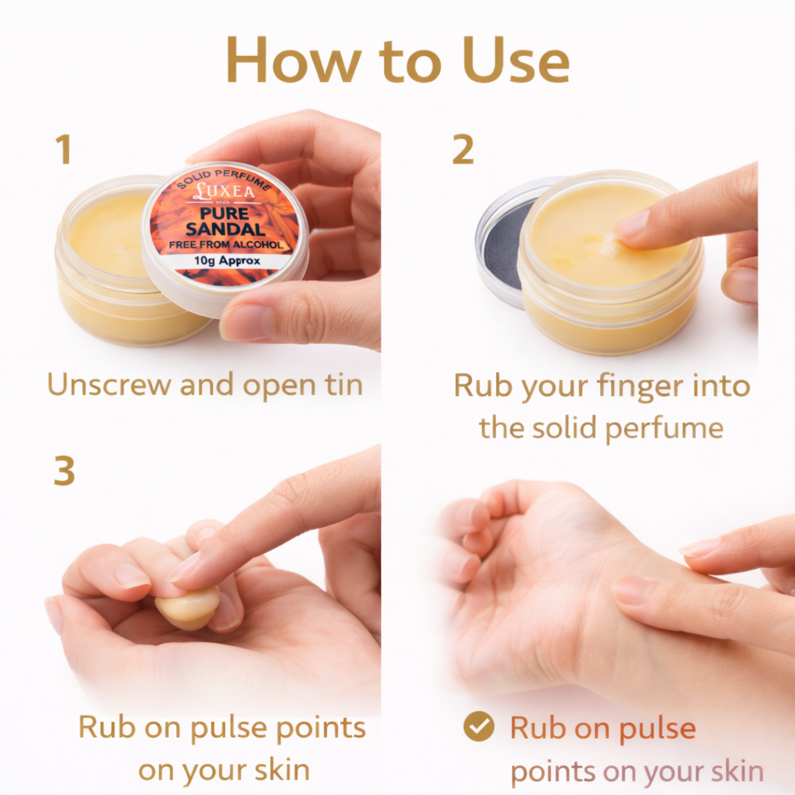 Pure Sandal Solid Perfume 10g | Authentic Sandalwood Fragrance Cream | 100% Alcohol-Free & Long Lasting | Travel-Friendly Pocket Perfume for Men & Women | Calming & Earthy Aroma