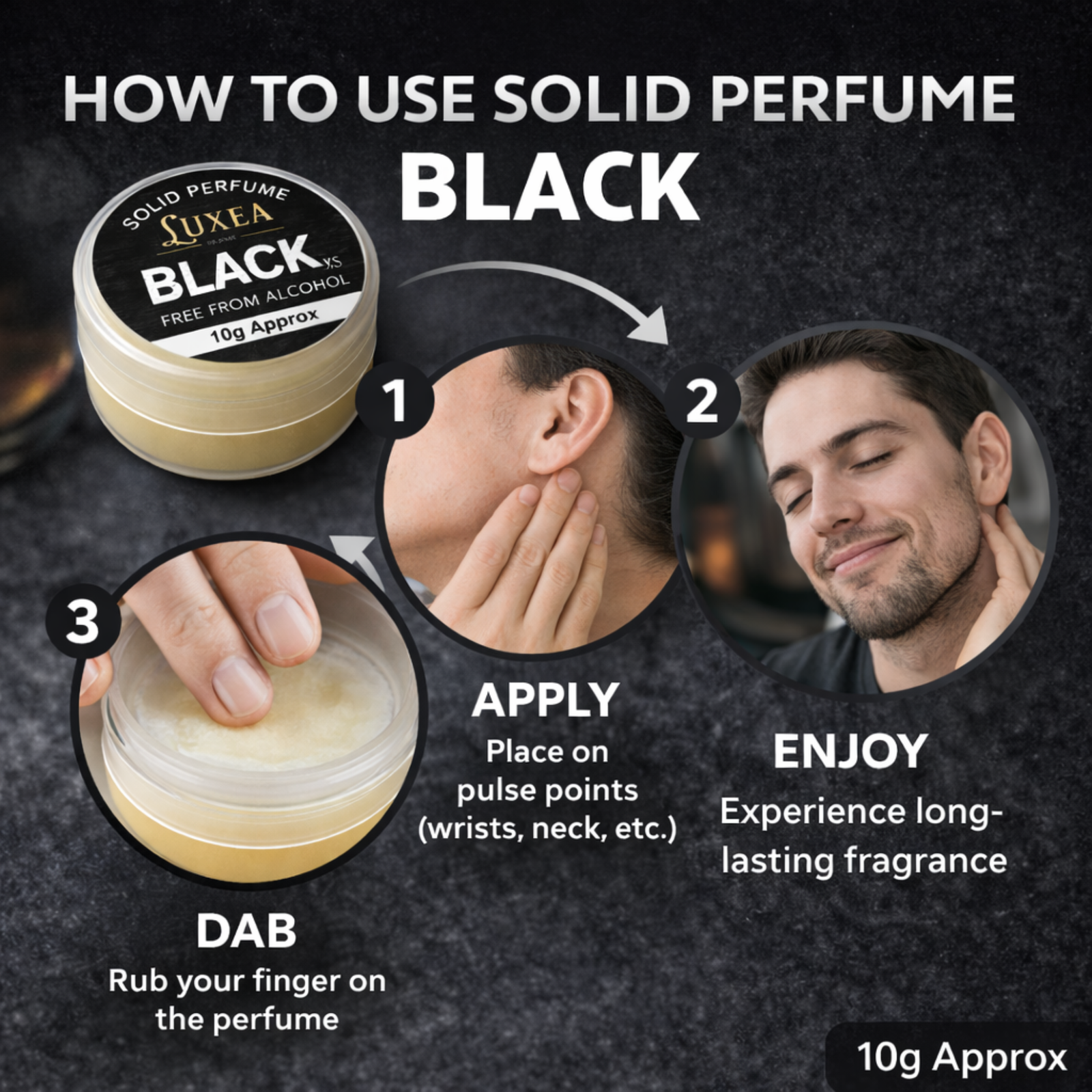 Black XS Solid Perfume 10g | Alcohol-Free Cream Perfume | Skin Fragrance Balm for Men & Women | Pocket Size Travel Friendly Solid Scent