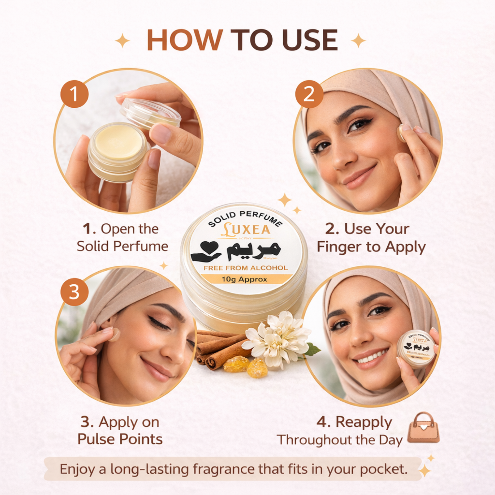 Perfume Cream 10g | Alcohol Free | Best Scent for Men & Women | Pocket for Travel, Date & Evening Use | Heart Notes, Top Notes & Base Notes Fragrance (Maryam)